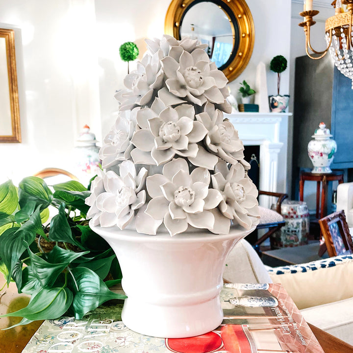 Italian White Glazed White Magnolia Topiary