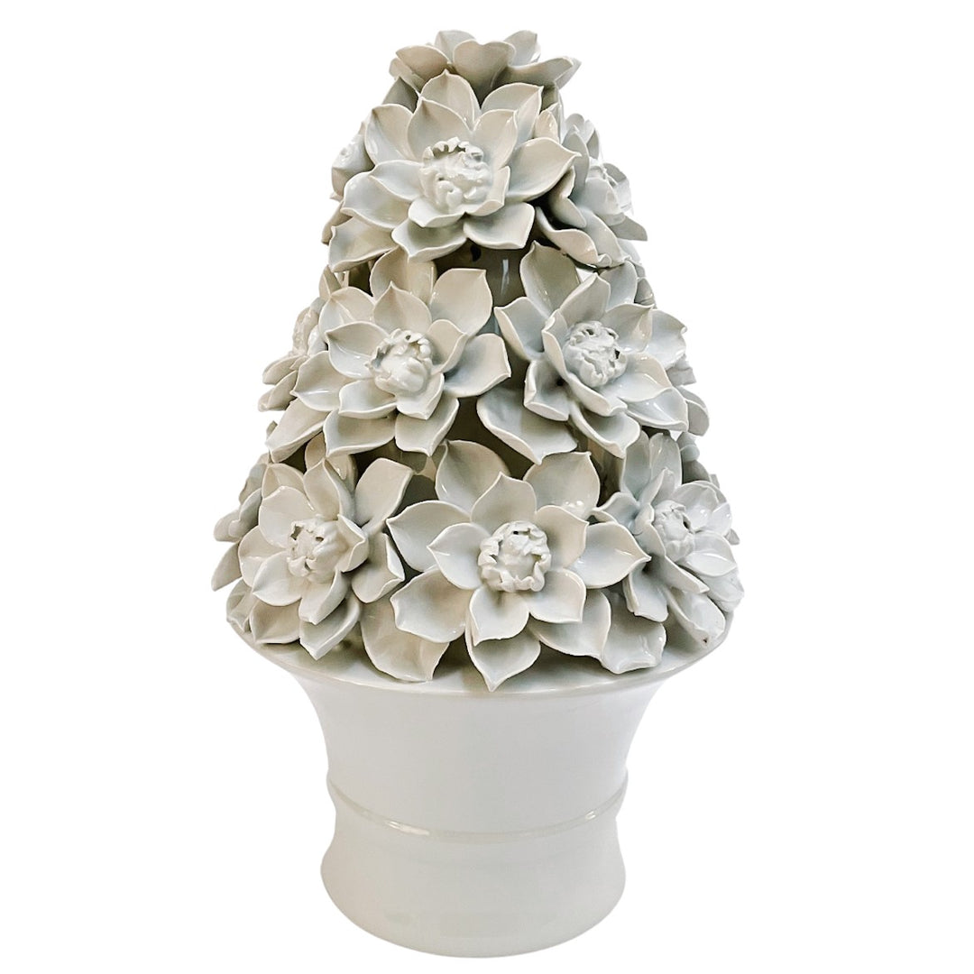 Italian White Glazed White Magnolia Topiary