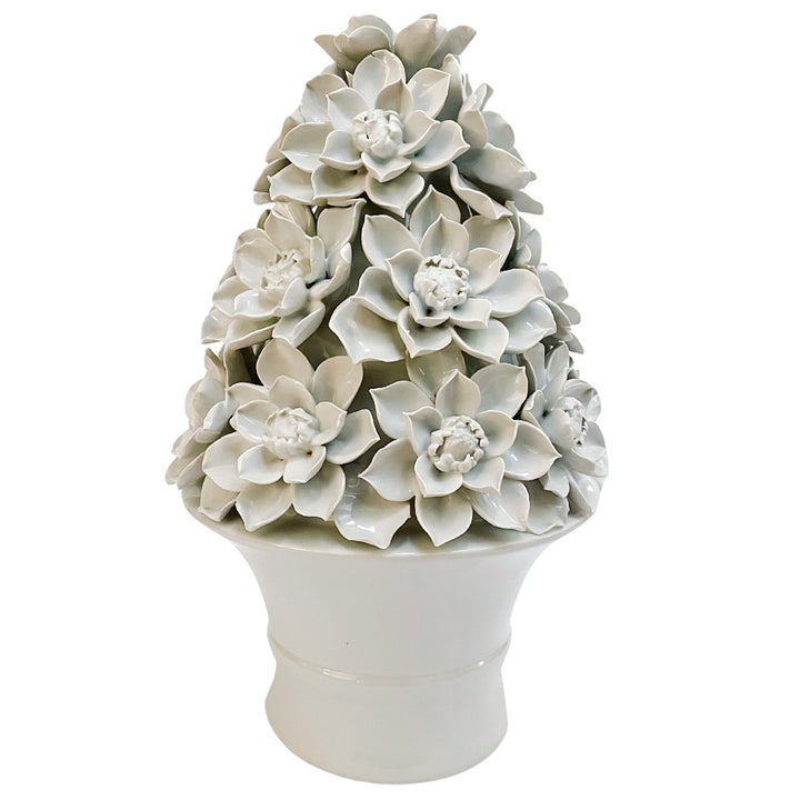 Italian White Glazed White Magnolia Topiary