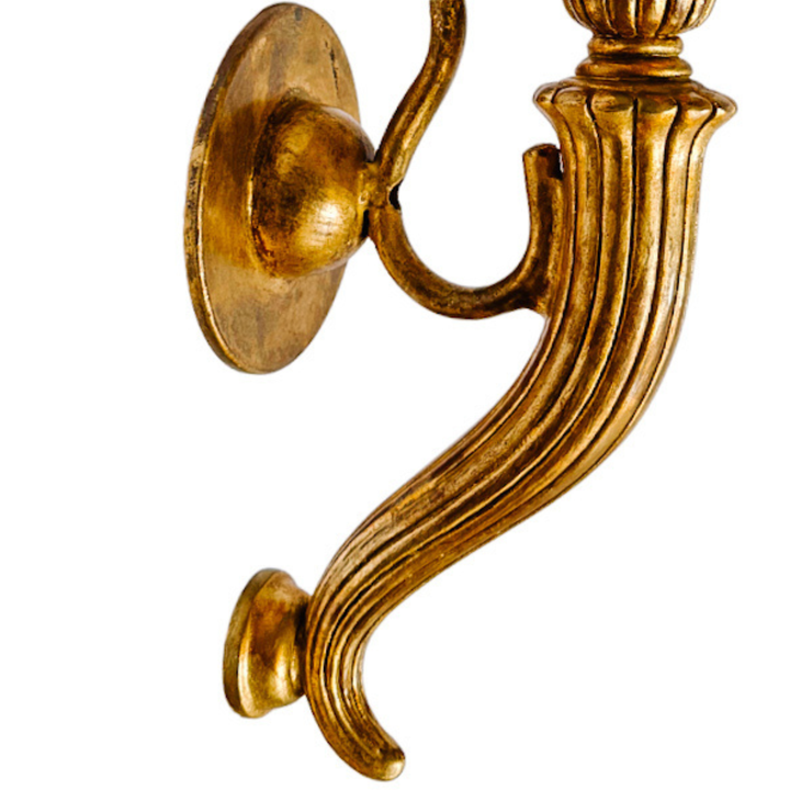 Italian Baroque Giltwood Wall Sconces with Pleated Silk Shades