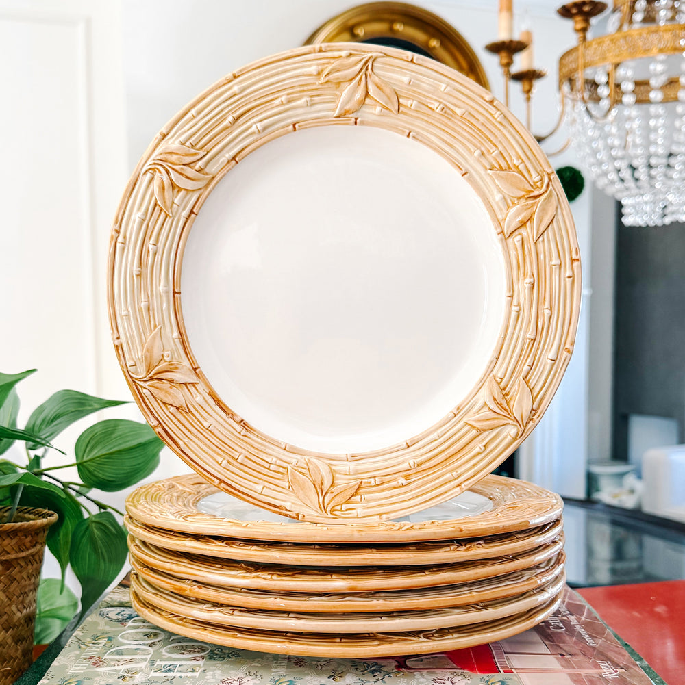 Italian Ceramic Faux Bamboo Dinner Plates 