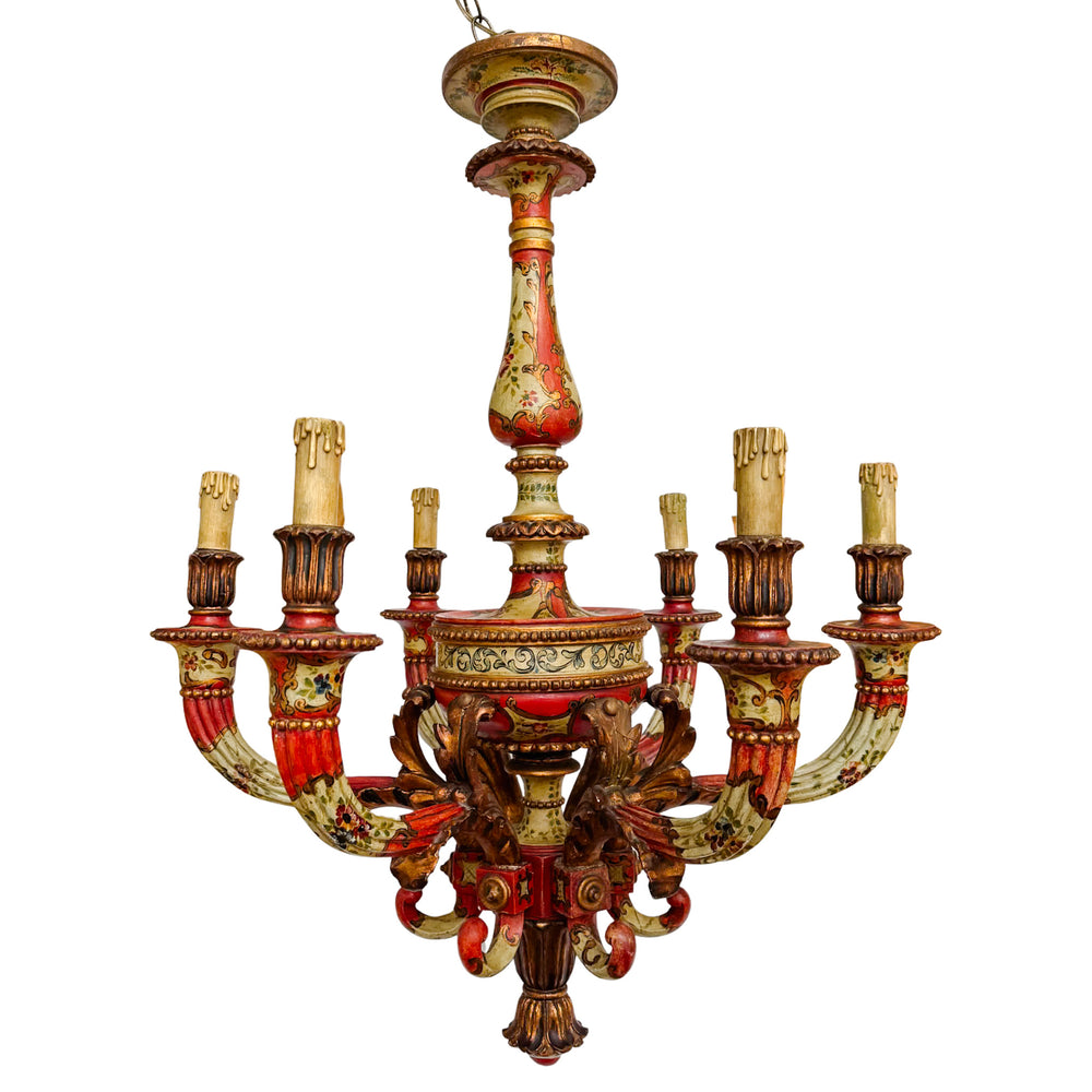 Italian Florentine Rococo Style Polychrome & Giltwood Chandelier