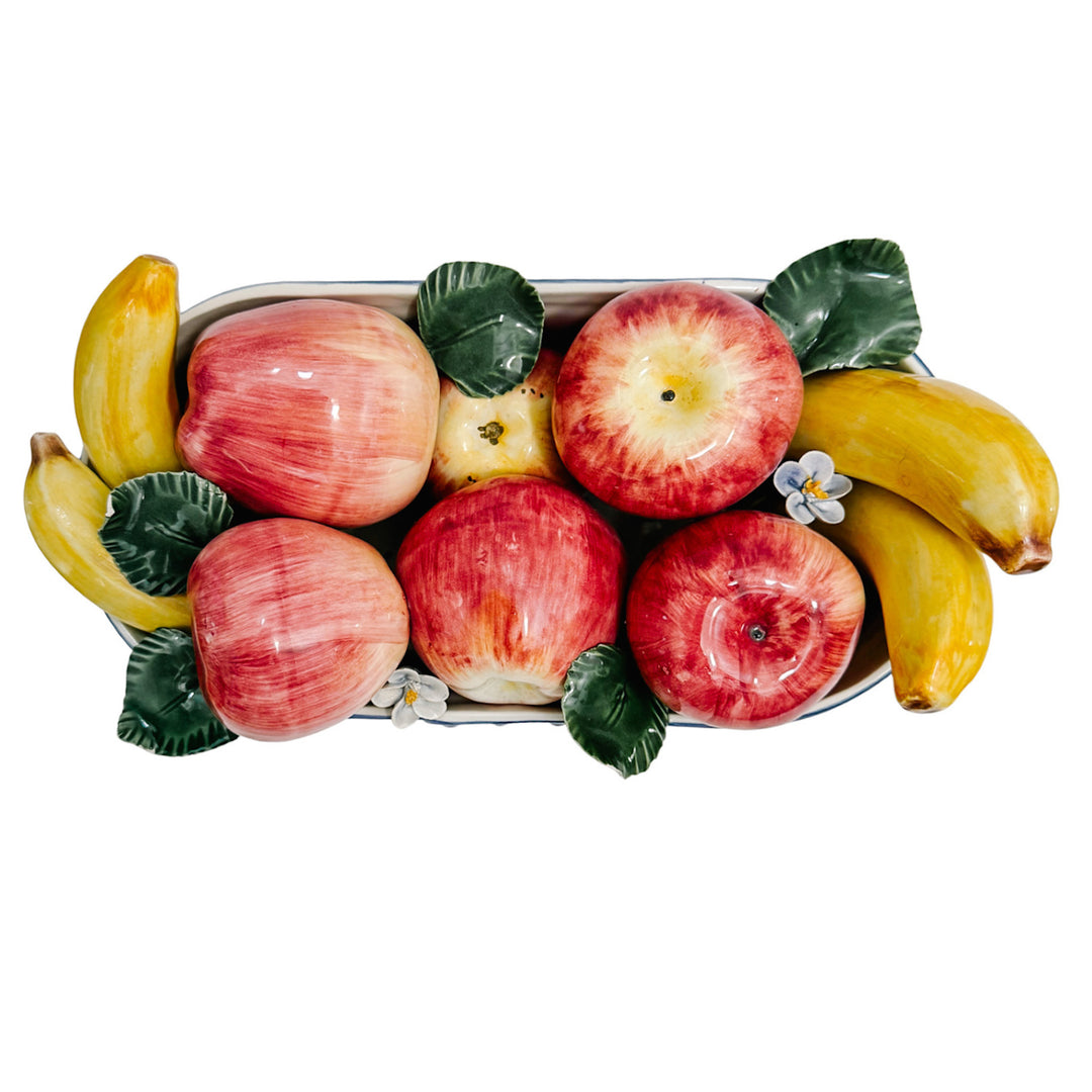 Italian Glazed Ceramic Apples & Bananas Basket Topiary Centerpiece