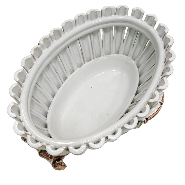 Italian Glazed Terracotta Faux Bamboo Stalk Oval Planter
