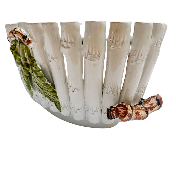 Italian Glazed Terracotta Faux Bamboo Stalk Oval Planter