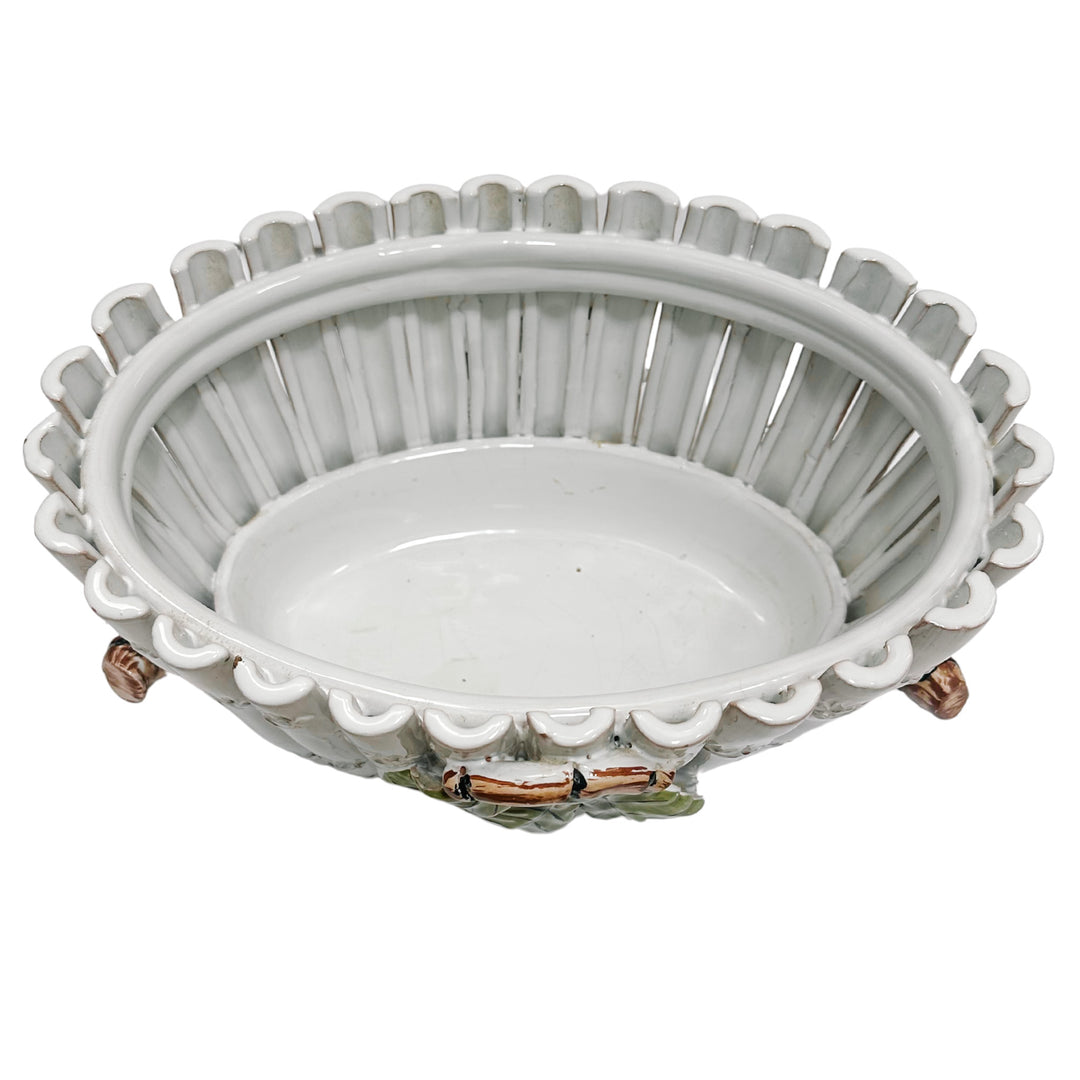 Italian Glazed Terracotta Faux Bamboo Stalk Oval Planter