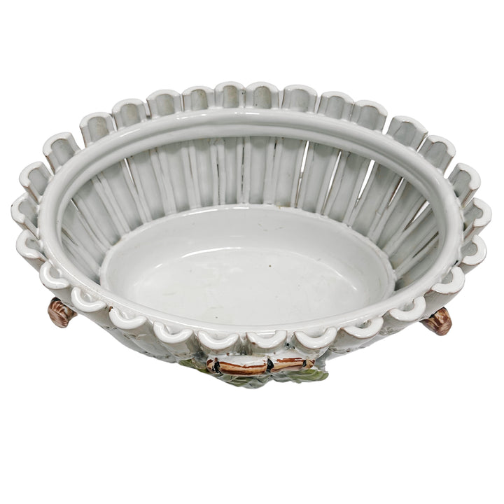 Italian Glazed Terracotta Faux Bamboo Stalk Oval Planter