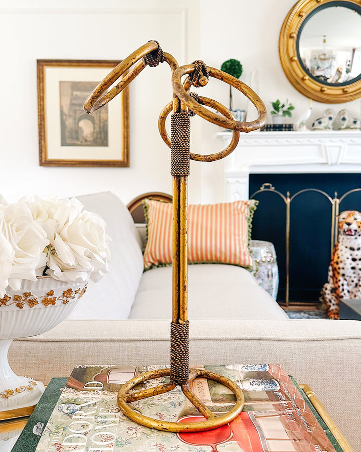 Vintage Italian Tole Gilt Rope Three Ring Towel Holder