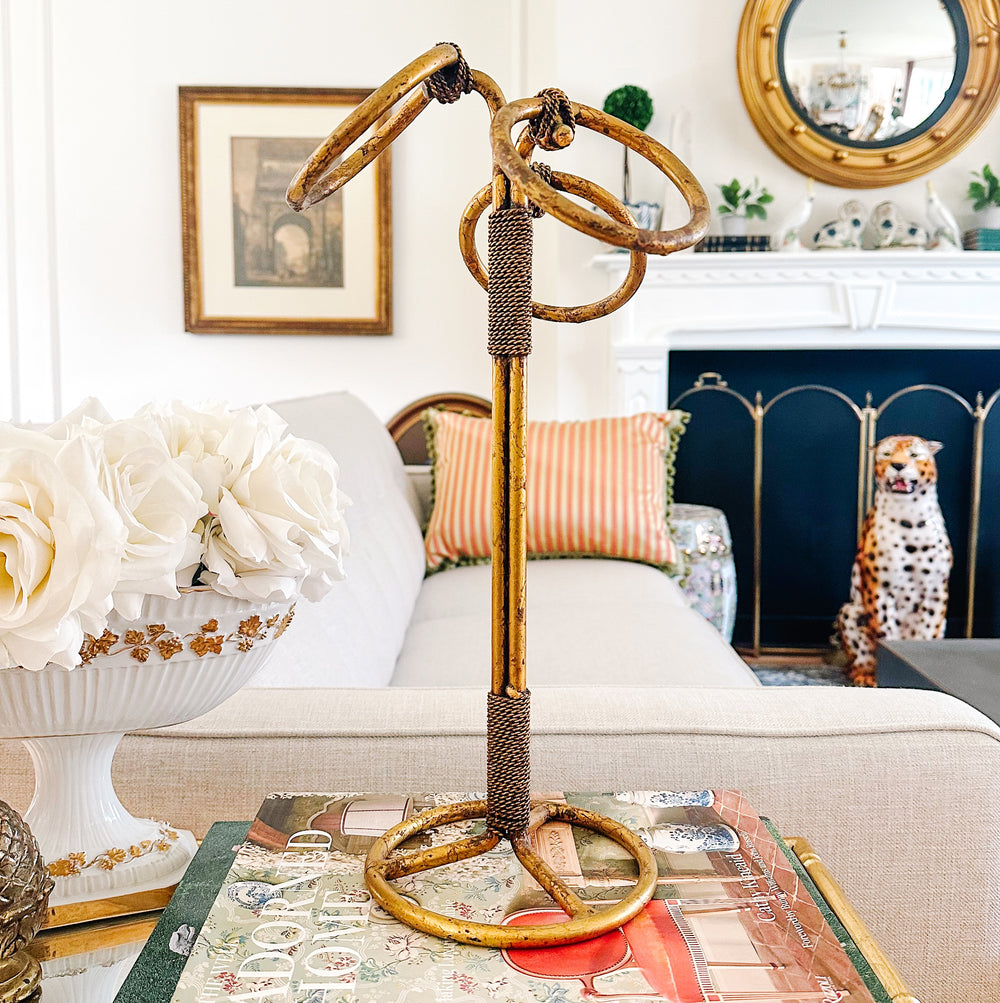 Vintage Italian Tole Gilt Rope Three Ring Towel Holder