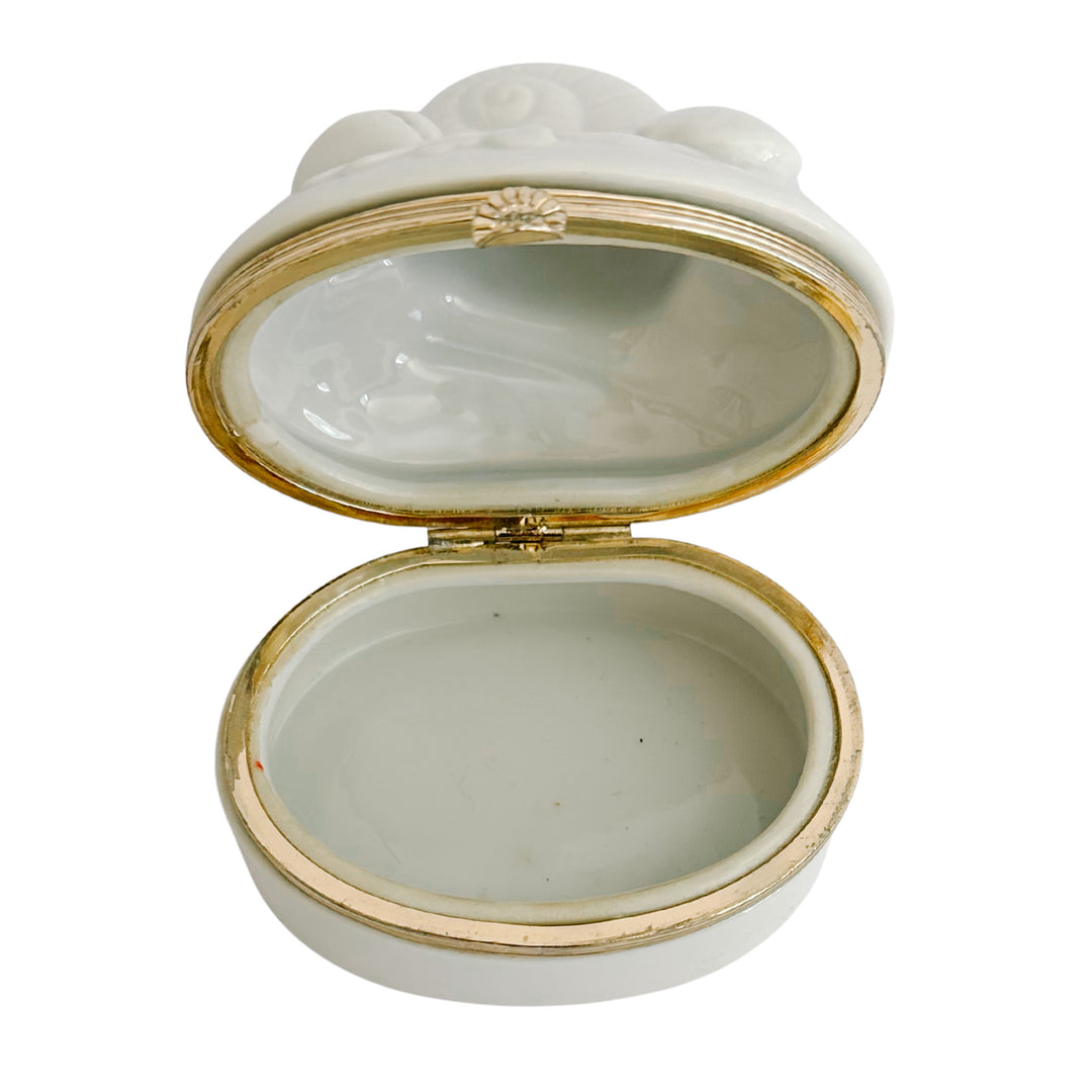 Japanese White Seashell Hinged Trinket Box