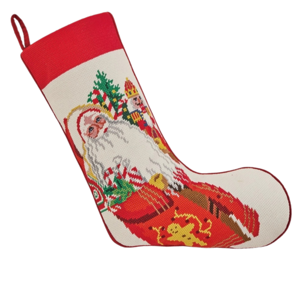 Jolly Santa Needlepoint Christmas Stocking