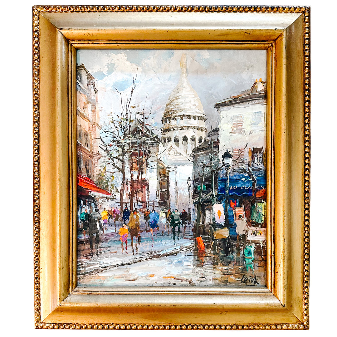 Jose Luis Leiva Original Oil Painting: Parisian Street Scene with Sacré-Cœur, Signed & Dated 1991