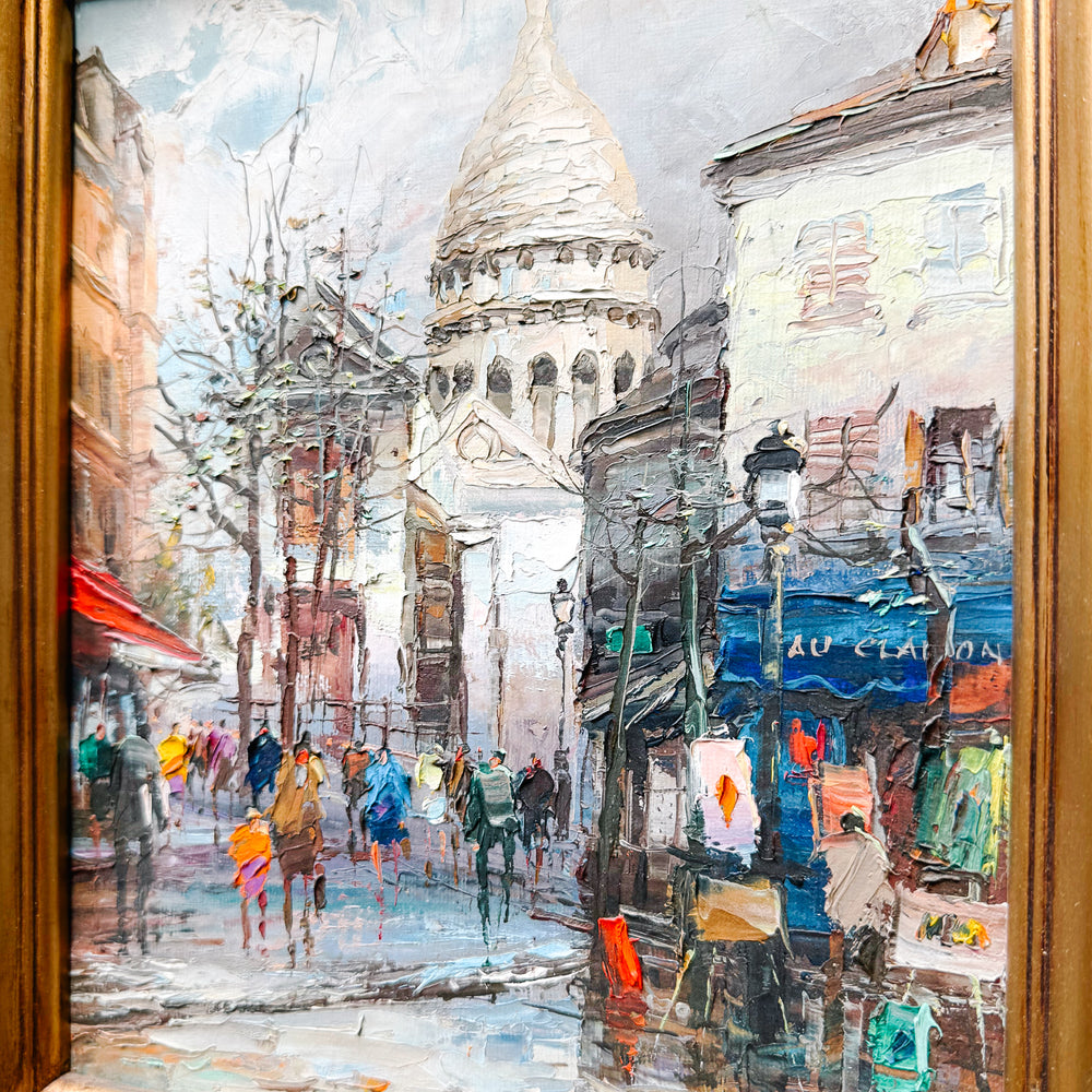 Jose Luis Leiva Original Oil Painting: Parisian Street Scene with Sacré-Cœur, Signed & Dated 1991