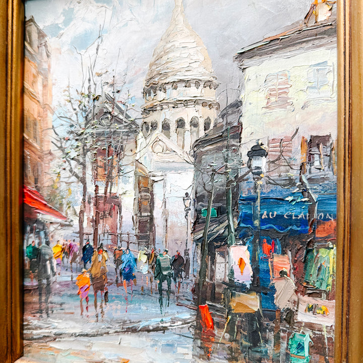Jose Luis Leiva Original Oil Painting: Parisian Street Scene with Sacré-Cœur, Signed & Dated 1991