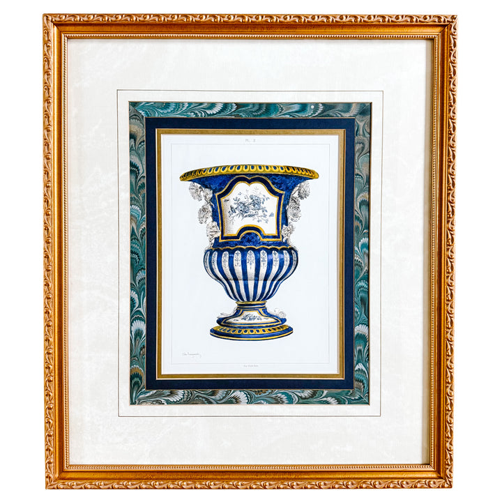 Jules Jacquemart French Cromolithograph of a Cobalt Blue Urn