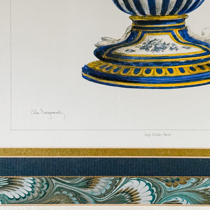 Jules Jacquemart French Cromolithograph of a Cobalt Blue Urn
