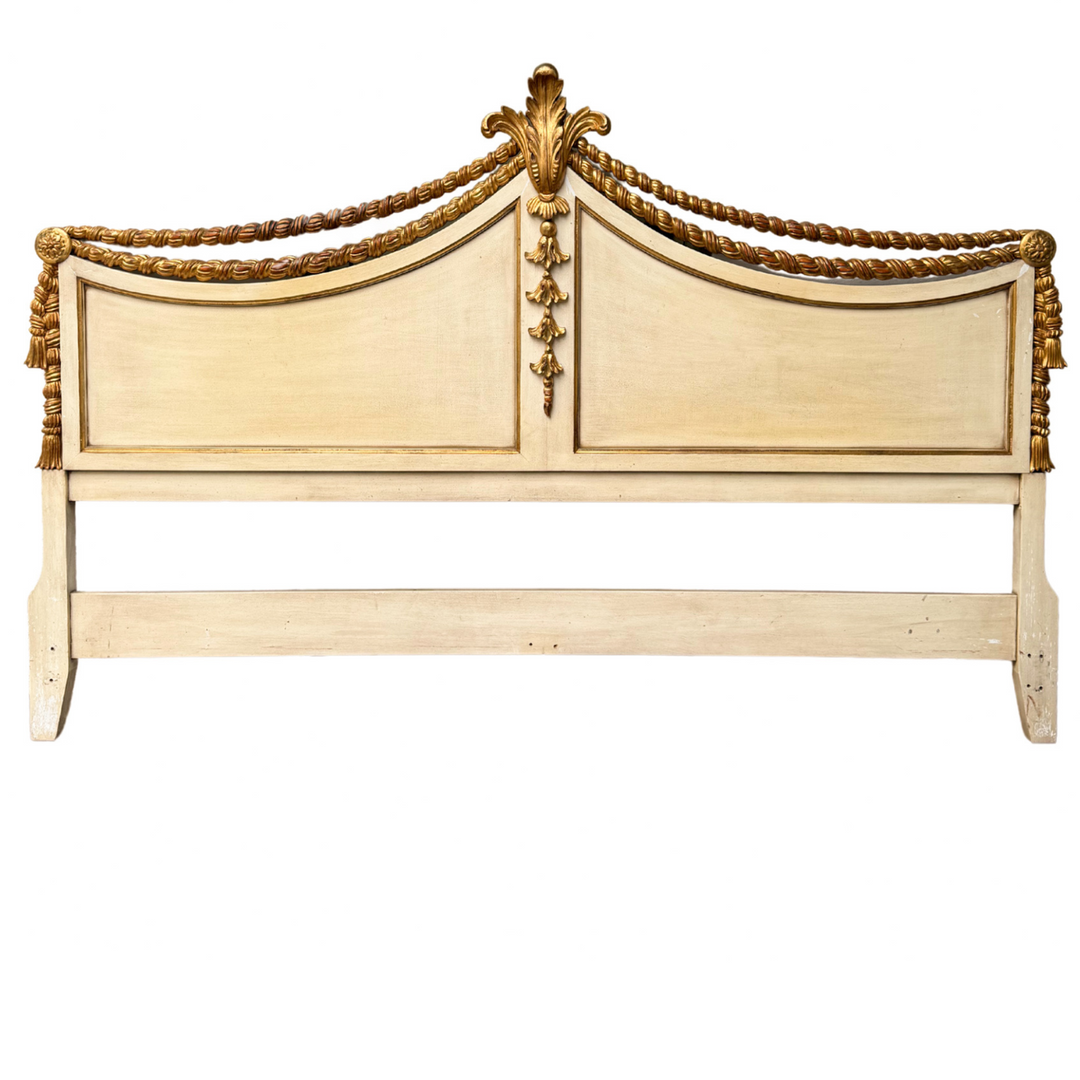 Karges French Louis XVI Neoclassical King Size Crème Peinte Headboard