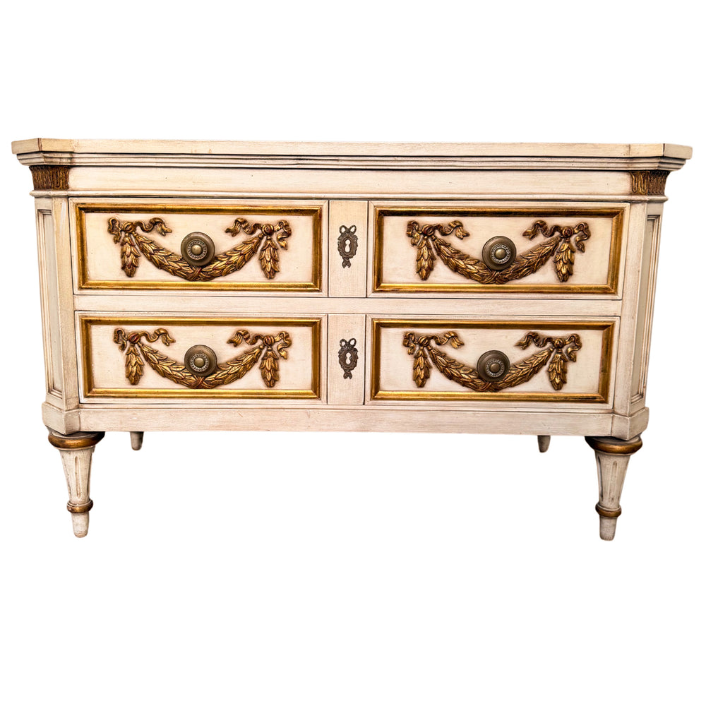 Karges French Louis XVI Neoclassical Style Crème Peinte Commodes