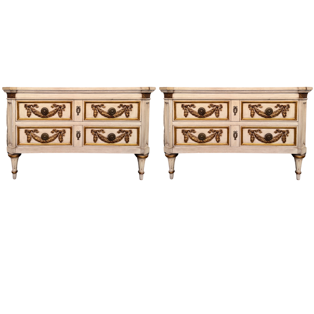 Karges French Louis XVI Neoclassical Style Crème Peinte Commodes