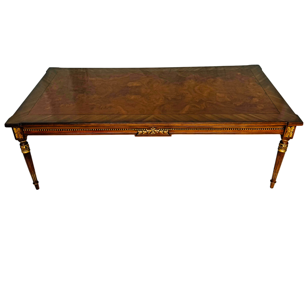 Karges French Regency Louis XVI Style Burl Wood & Gilt Coffee Table