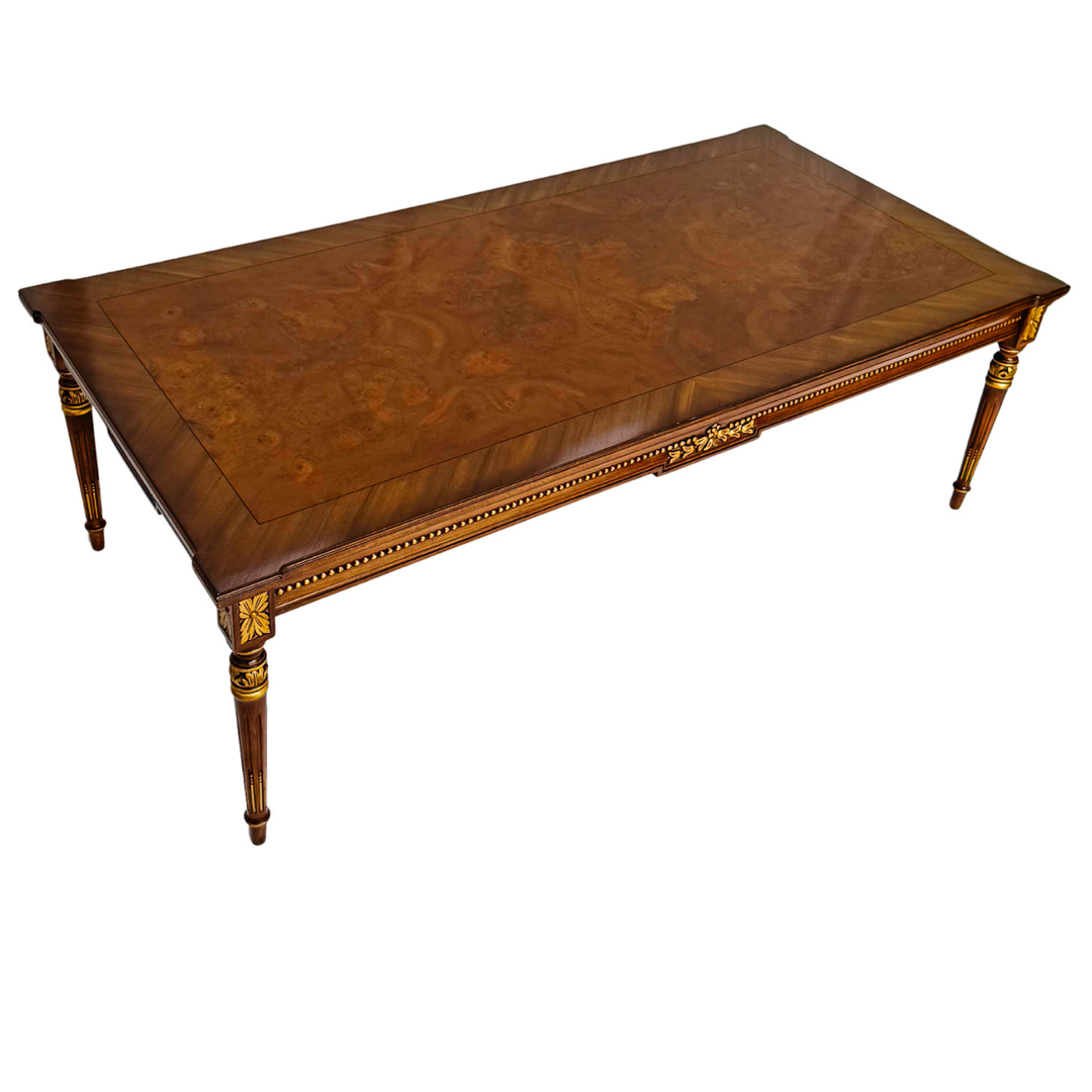 Karges French Regency Louis XVI Style Burl Wood & Gilt Coffee Table