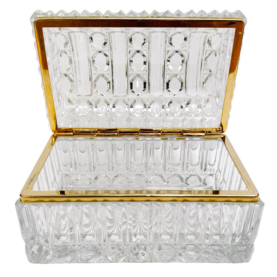Large Baccarat Style Domed Crystal Casket Box With Brass Frame