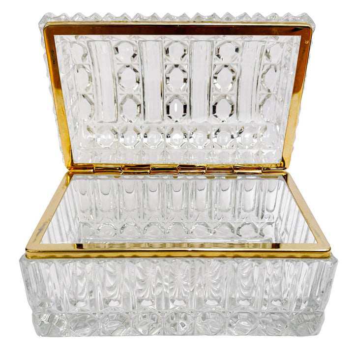 Large Baccarat Style Domed Crystal Casket Box With Brass Frame