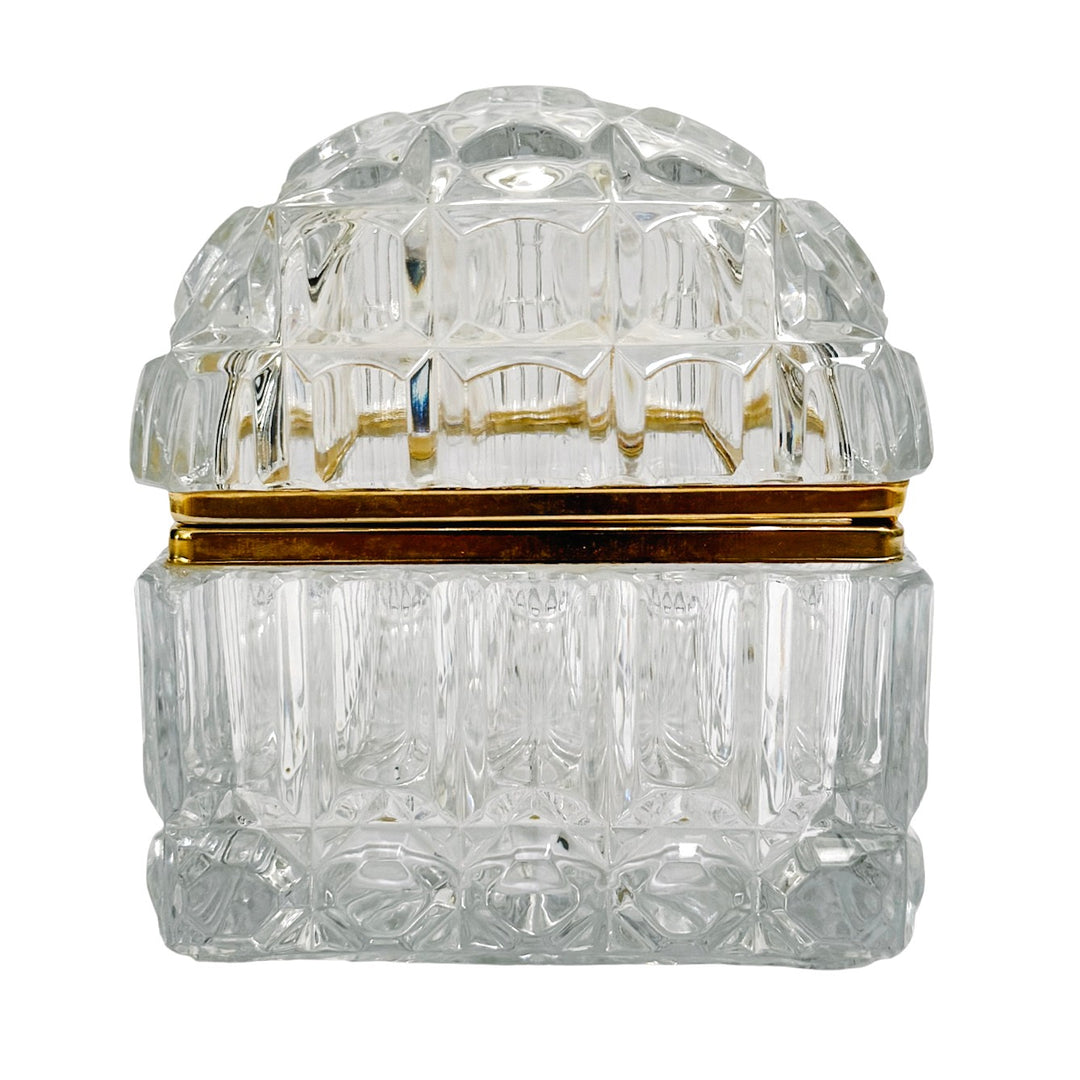 Large Baccarat Style Domed Crystal Casket Box With Brass Frame