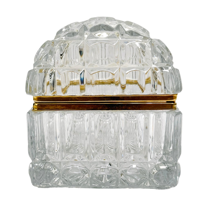Large Baccarat Style Domed Crystal Casket Box With Brass Frame