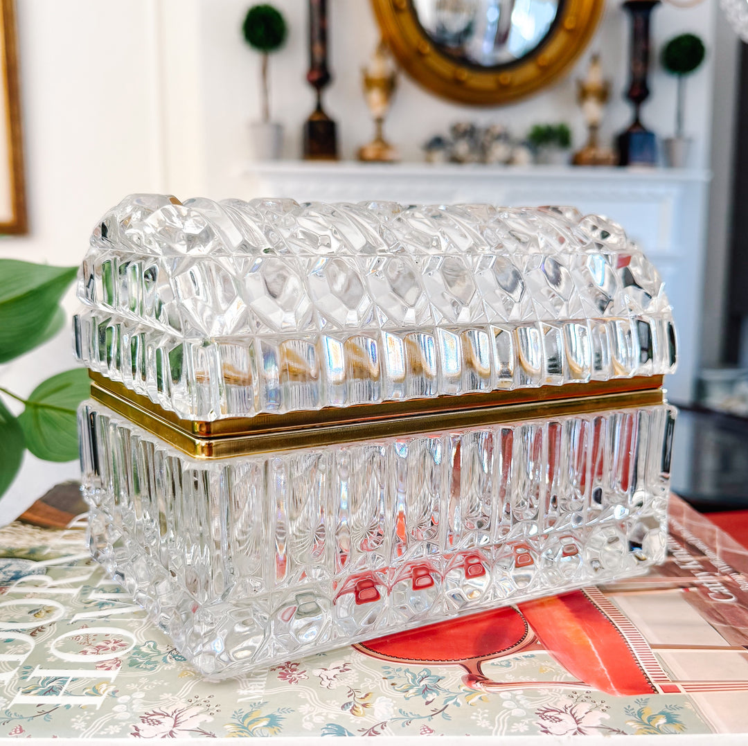 Large Baccarat Style Domed Crystal Casket Box With Brass Frame