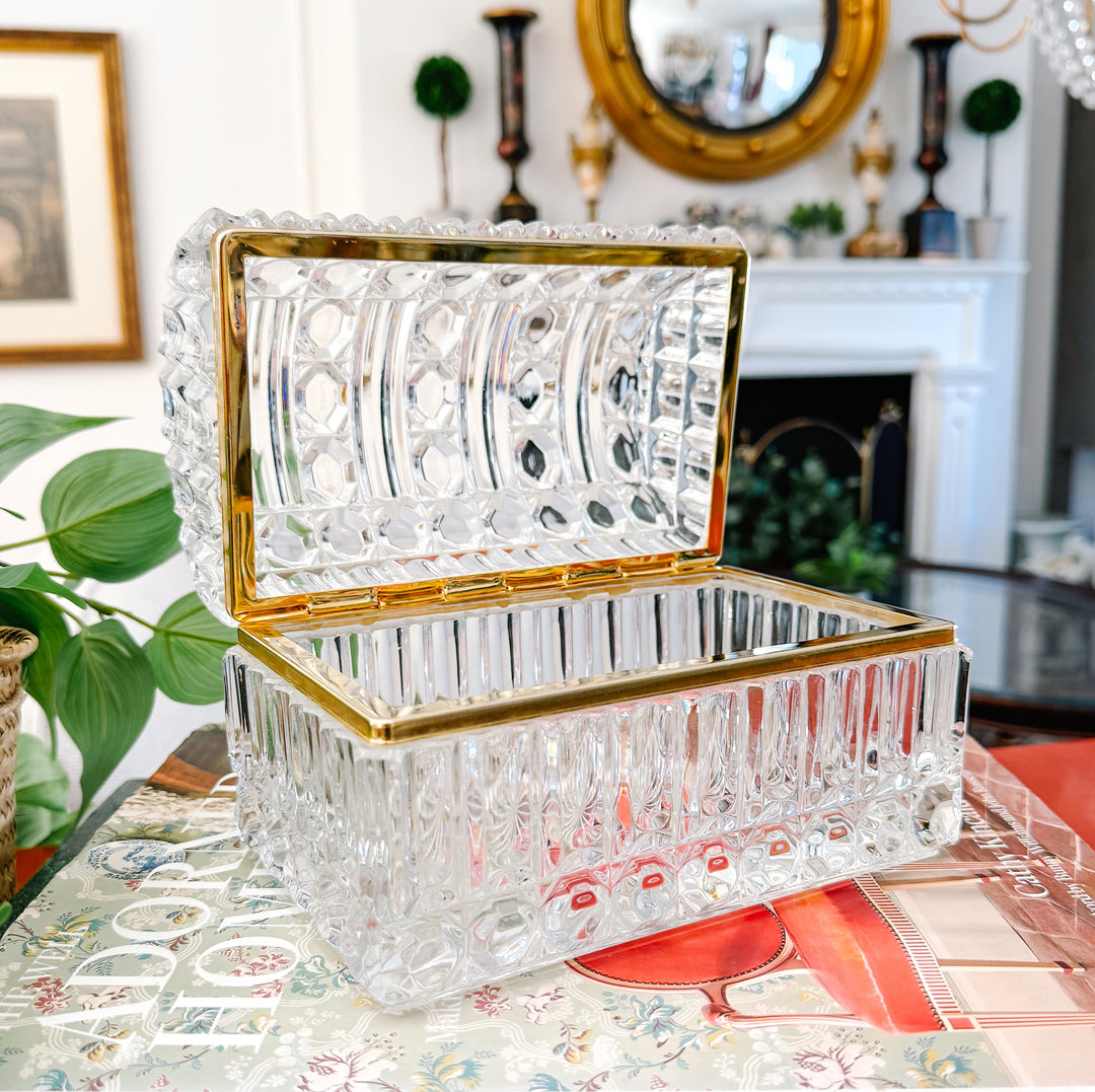 Large Baccarat Style Domed Crystal Casket Box With Brass Frame