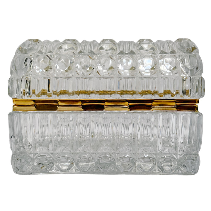 Large Baccarat Style Domed Crystal Casket Box With Brass Frame