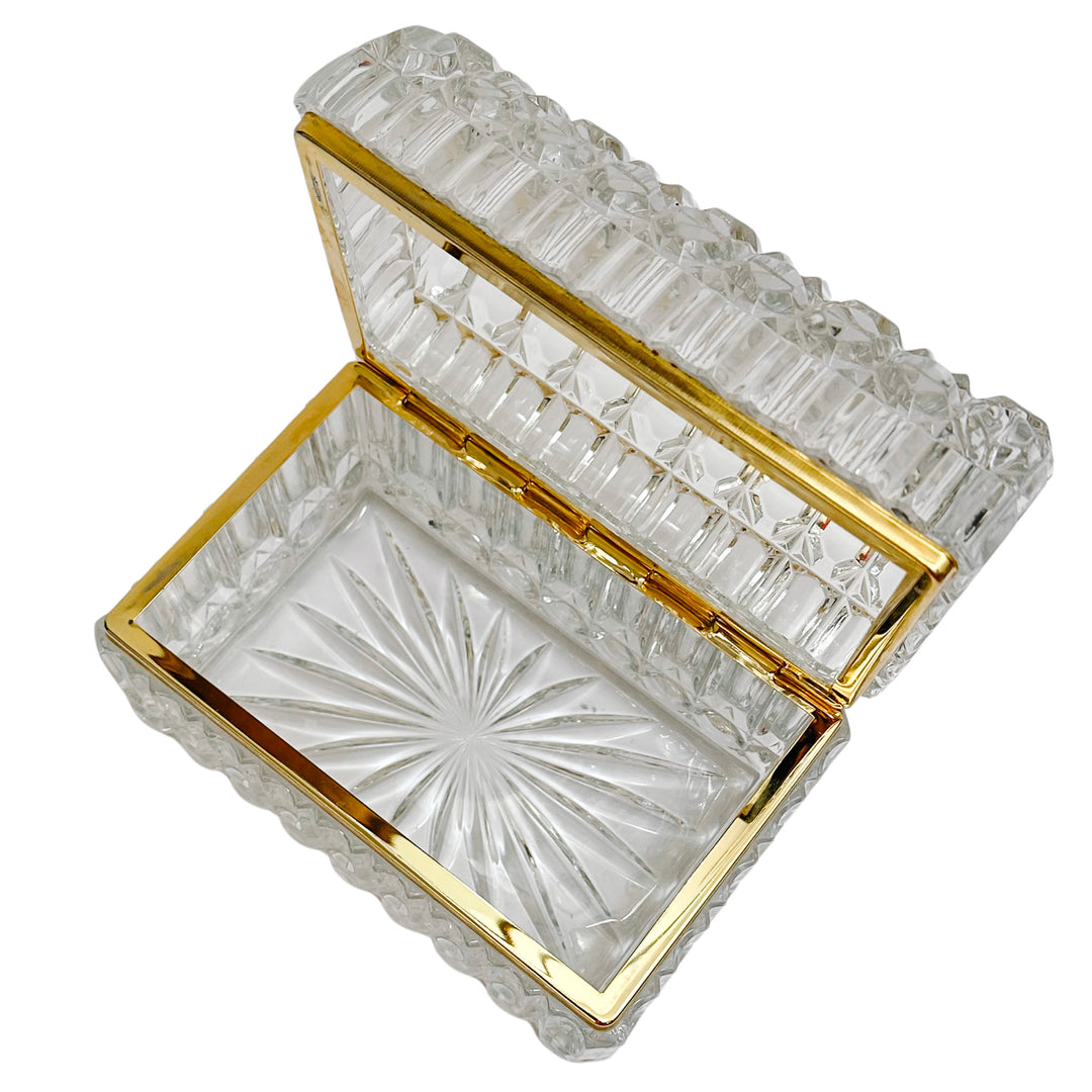 Large Baccarat Style Domed Crystal Casket Box With Brass Frame