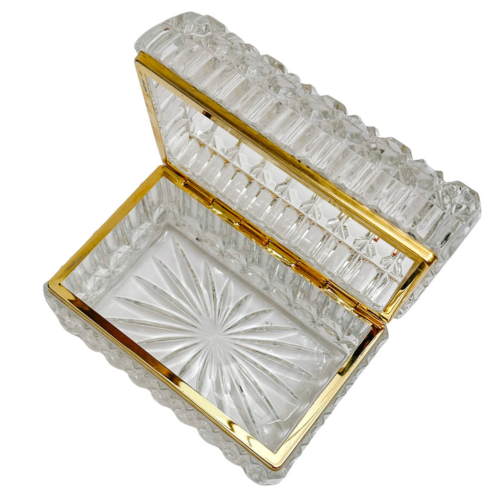 Large Baccarat Style Domed Crystal Casket Box With Brass Frame
