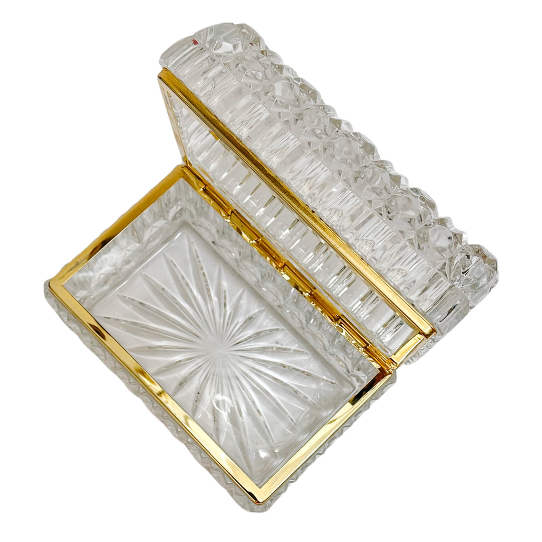 Large Baccarat Style Domed Crystal Casket Box With Brass Frame