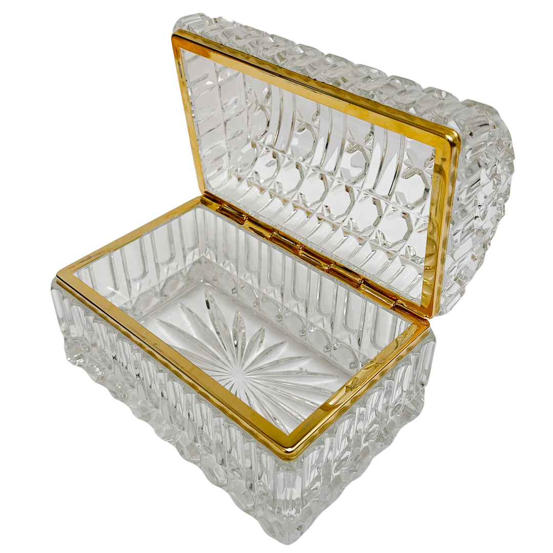 Large Baccarat Style Domed Crystal Casket Box With Brass Frame