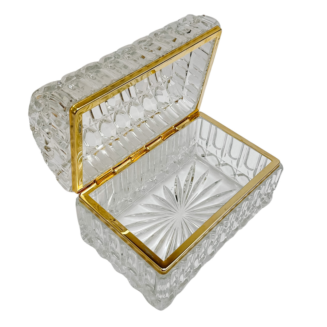 Large Baccarat Style Domed Crystal Casket Box With Brass Frame
