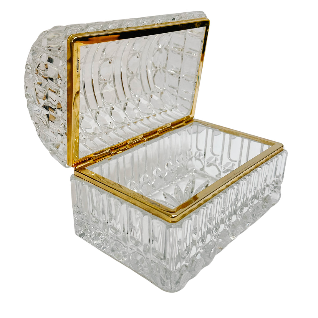 Large Baccarat Style Domed Crystal Casket Box With Brass Frame