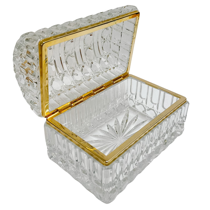 Large Baccarat Style Domed Crystal Casket Box With Brass Frame