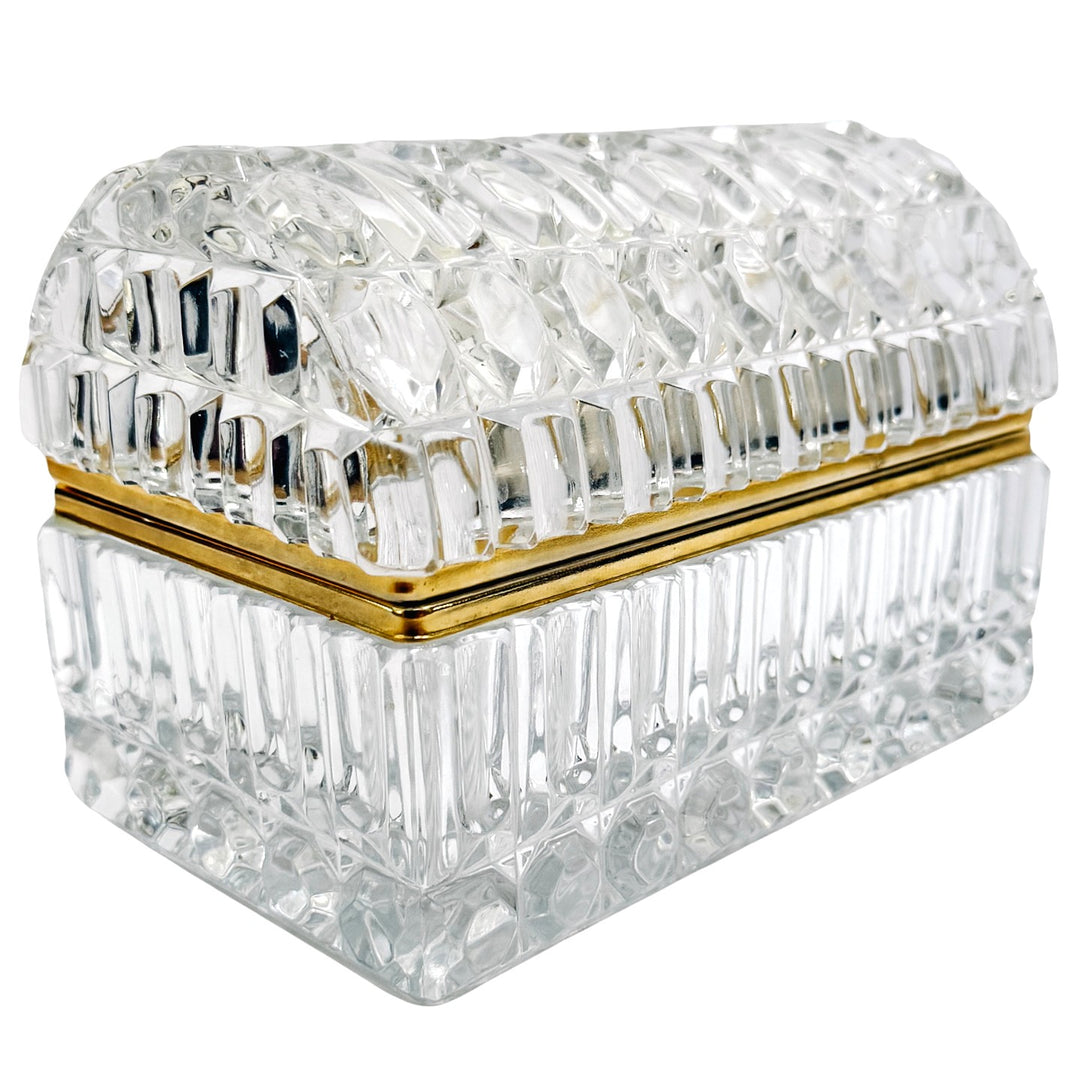 Large Baccarat Style Domed Crystal Casket Box With Brass Frame