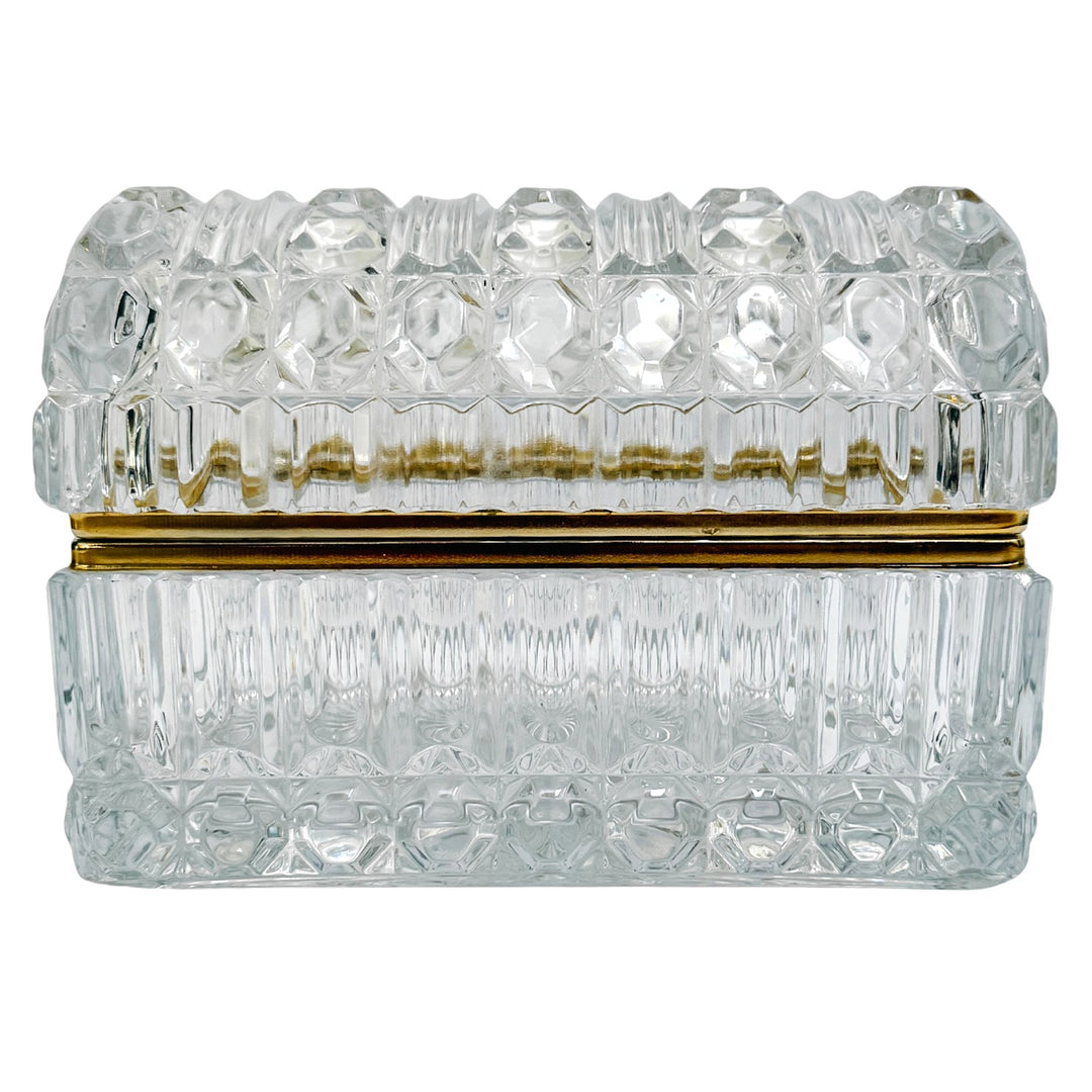 Large Baccarat Style Domed Crystal Casket Box With Brass Frame