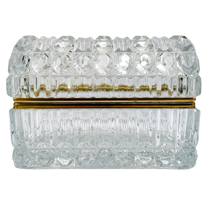 Large Baccarat Style Domed Crystal Casket Box With Brass Frame