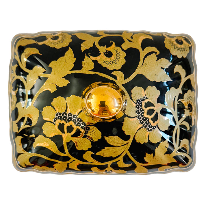 Large Black & Gold Chinoiserie Lidded Porcelain Box