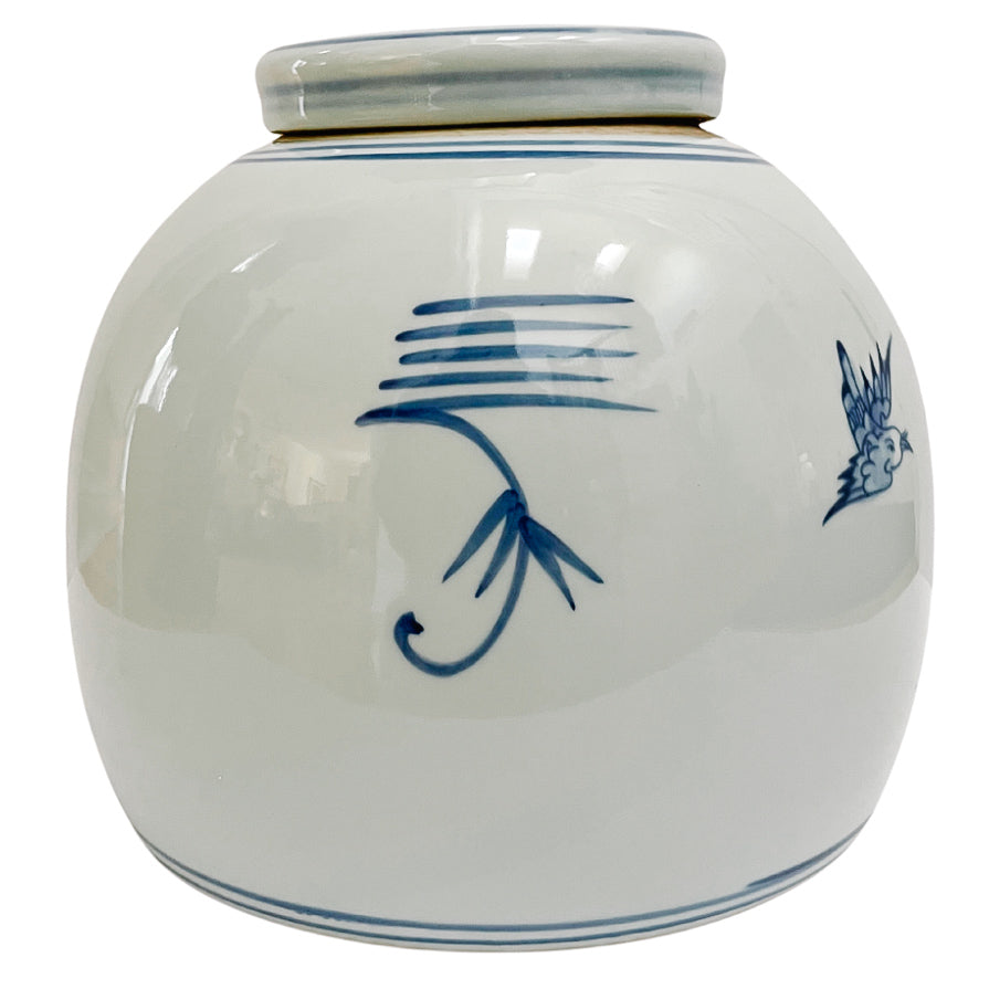 Large Blue & White Chinoiserie Floral Bird Ming Jar