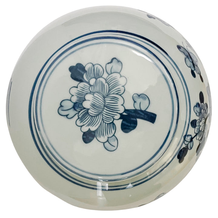 Large Blue & White Chinoiserie Floral Bird Ming Jar