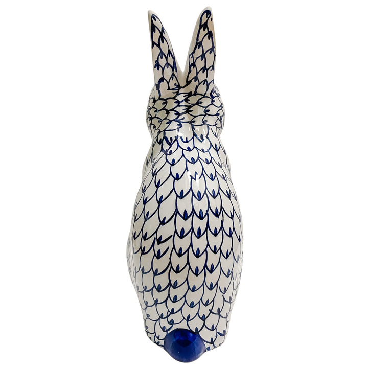 Large Blue & White Fishnet Porcelain Bunny Rabbit