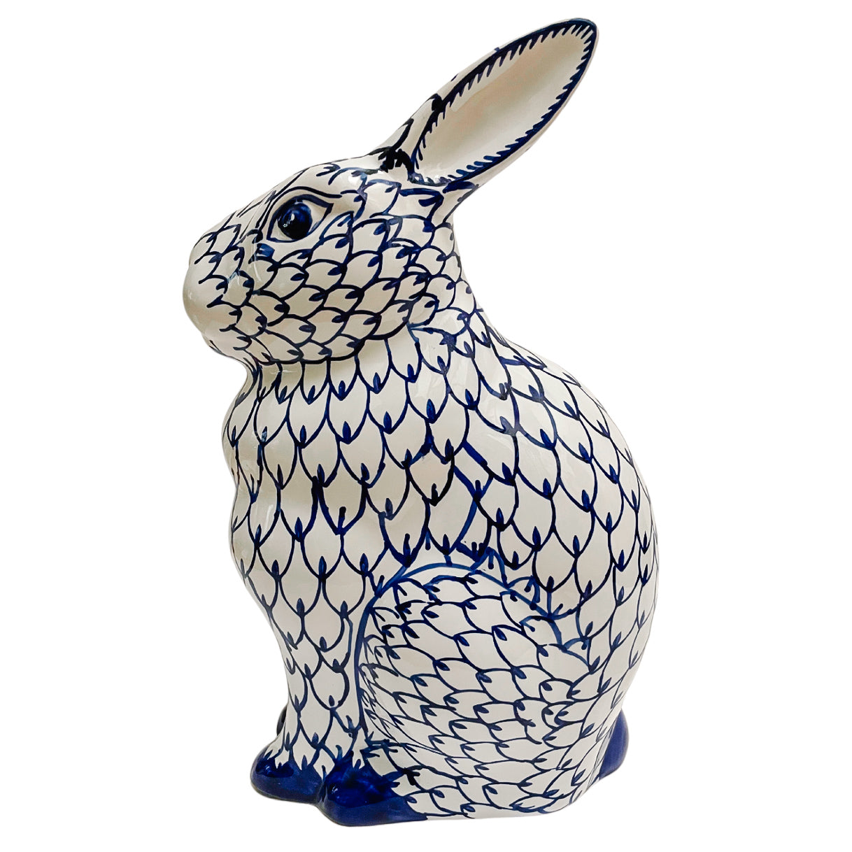 X-Large Blue & White Fishnet Porcelain Bunny Rabbit – House of Andaloo