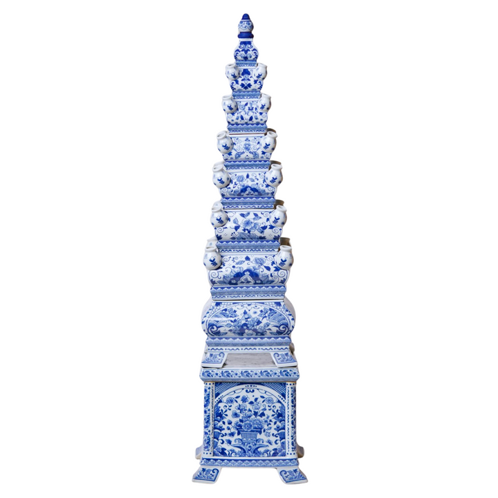 X-Large Blue & White Multi-Tier Delft Style Tulipiere Tower Vase