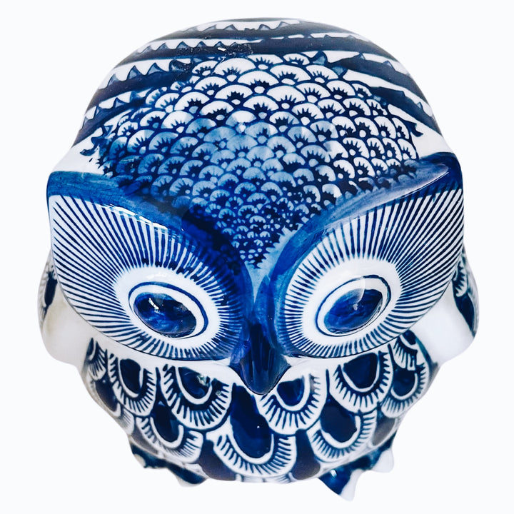 Large Blue & White Porcelain Fishnet Owl