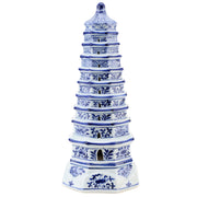 Blue & White Chinoiserie Porcelain Pagoda Tower